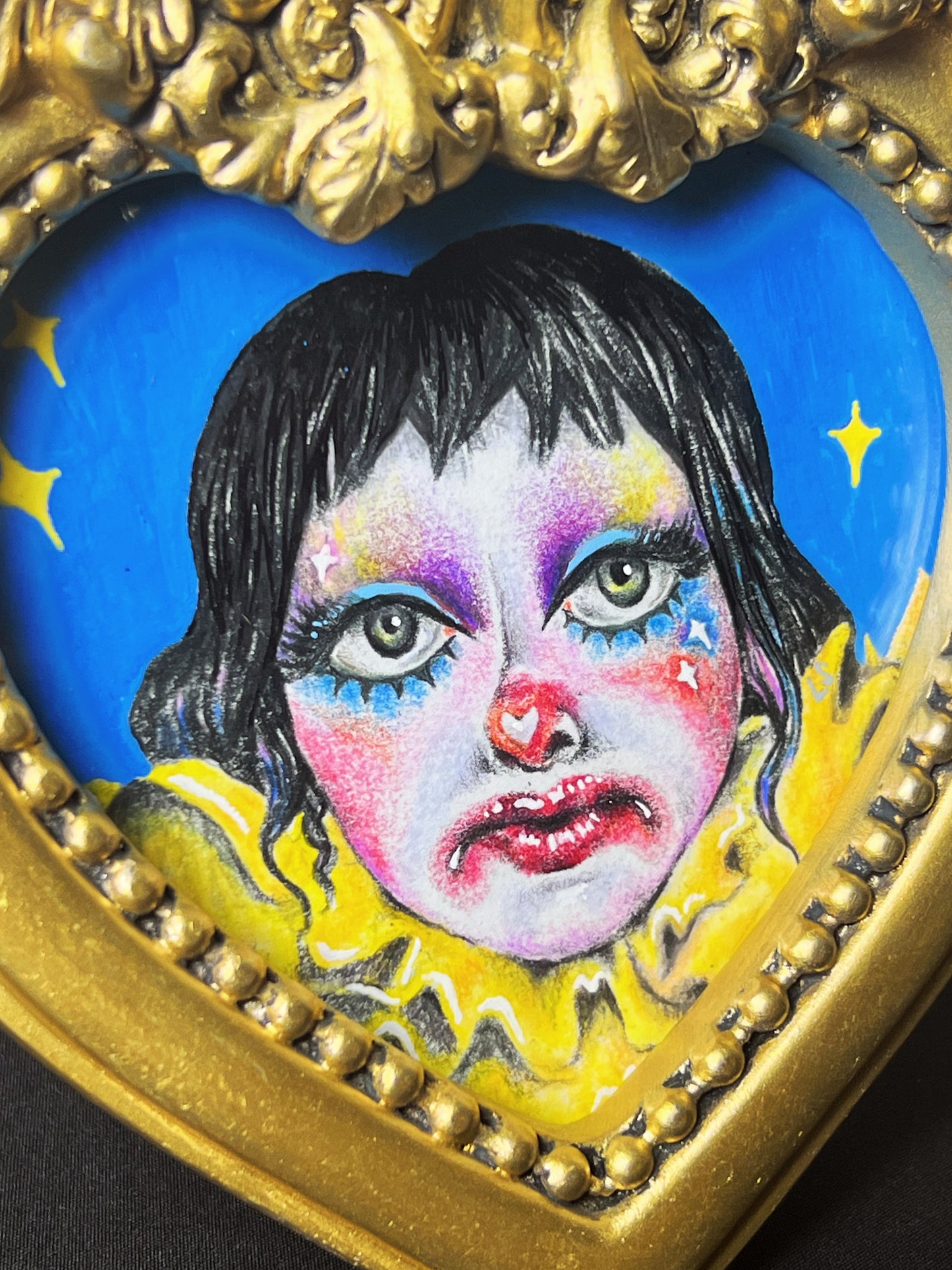 Framed Clown Girl Original Art