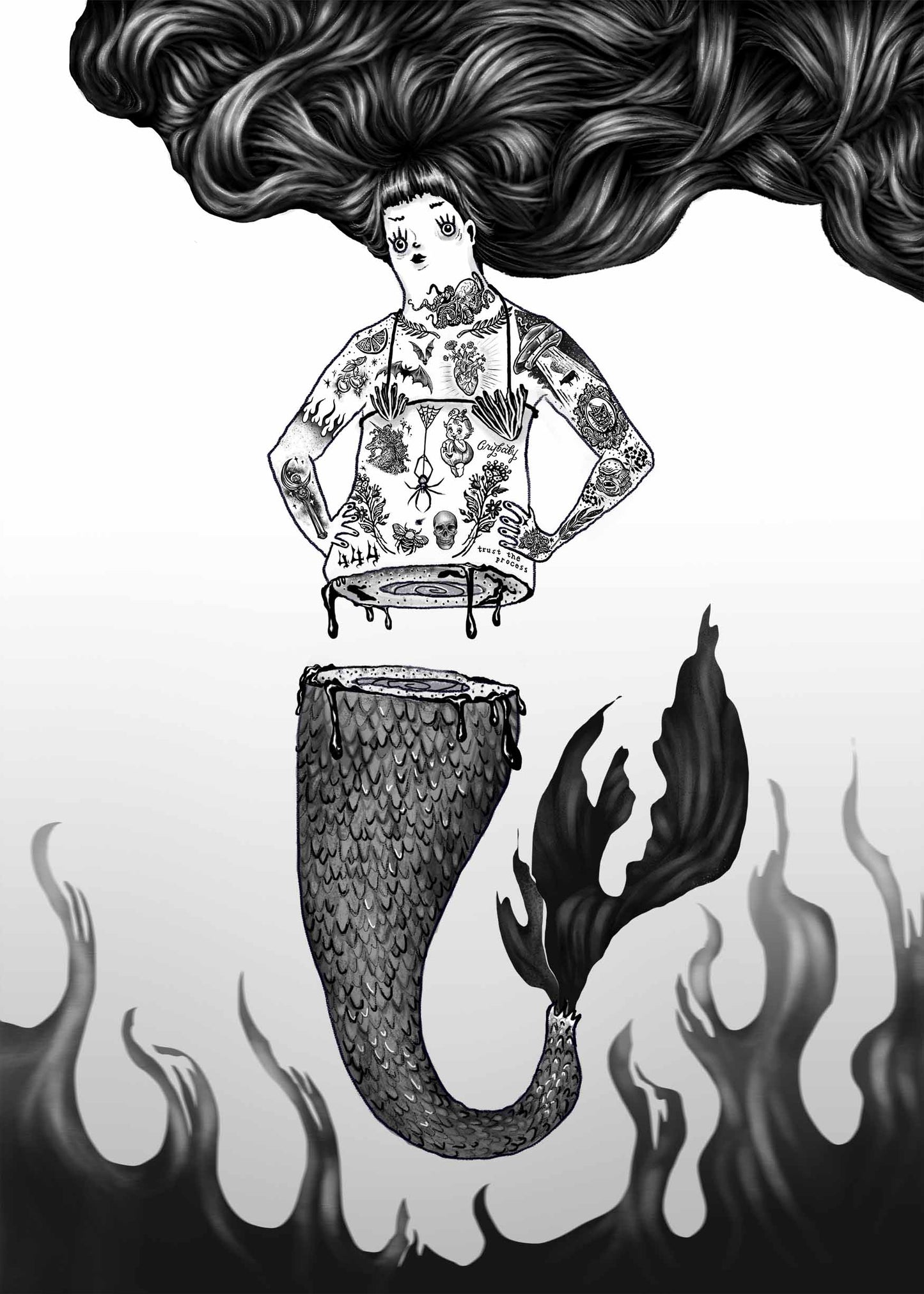 Tatted Mermaid Print